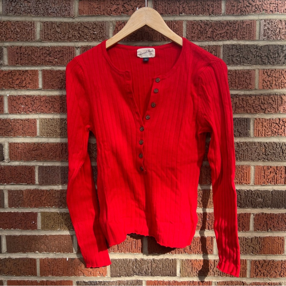 Universal Thread Red Ribbed Button Down Long Slee… - image 2